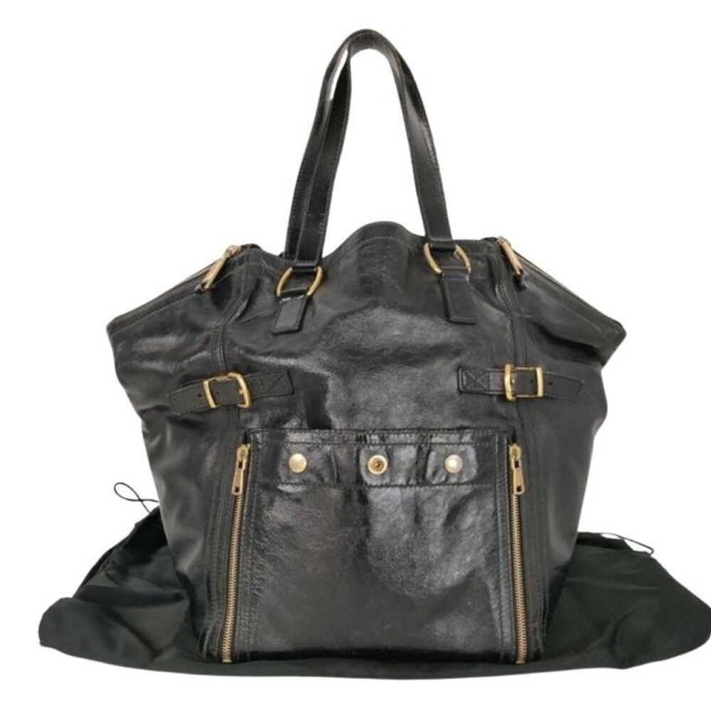 Yves Saint Laurent Rive Gauche Downtown Tote Bag 175884 Black Patent Leather ...